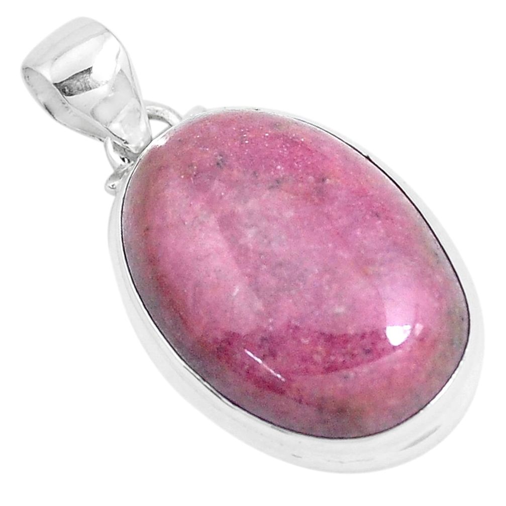 32.12cts natural pink rhodonite in black manganese 925 silver pendant p47562