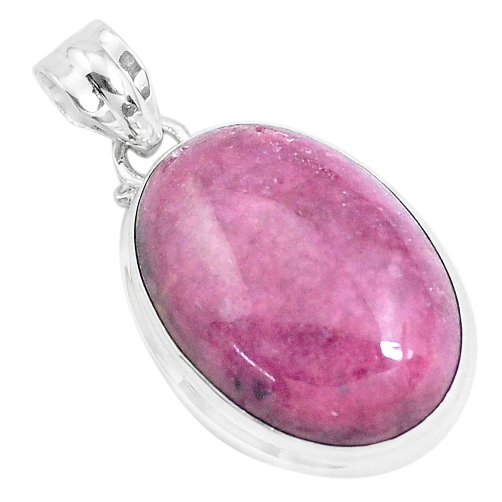 30.88cts natural pink rhodonite in black manganese 925 silver pendant p47568