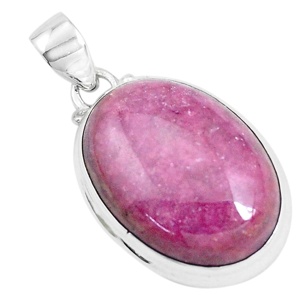 30.49cts natural pink rhodonite in black manganese 925 silver pendant p47572