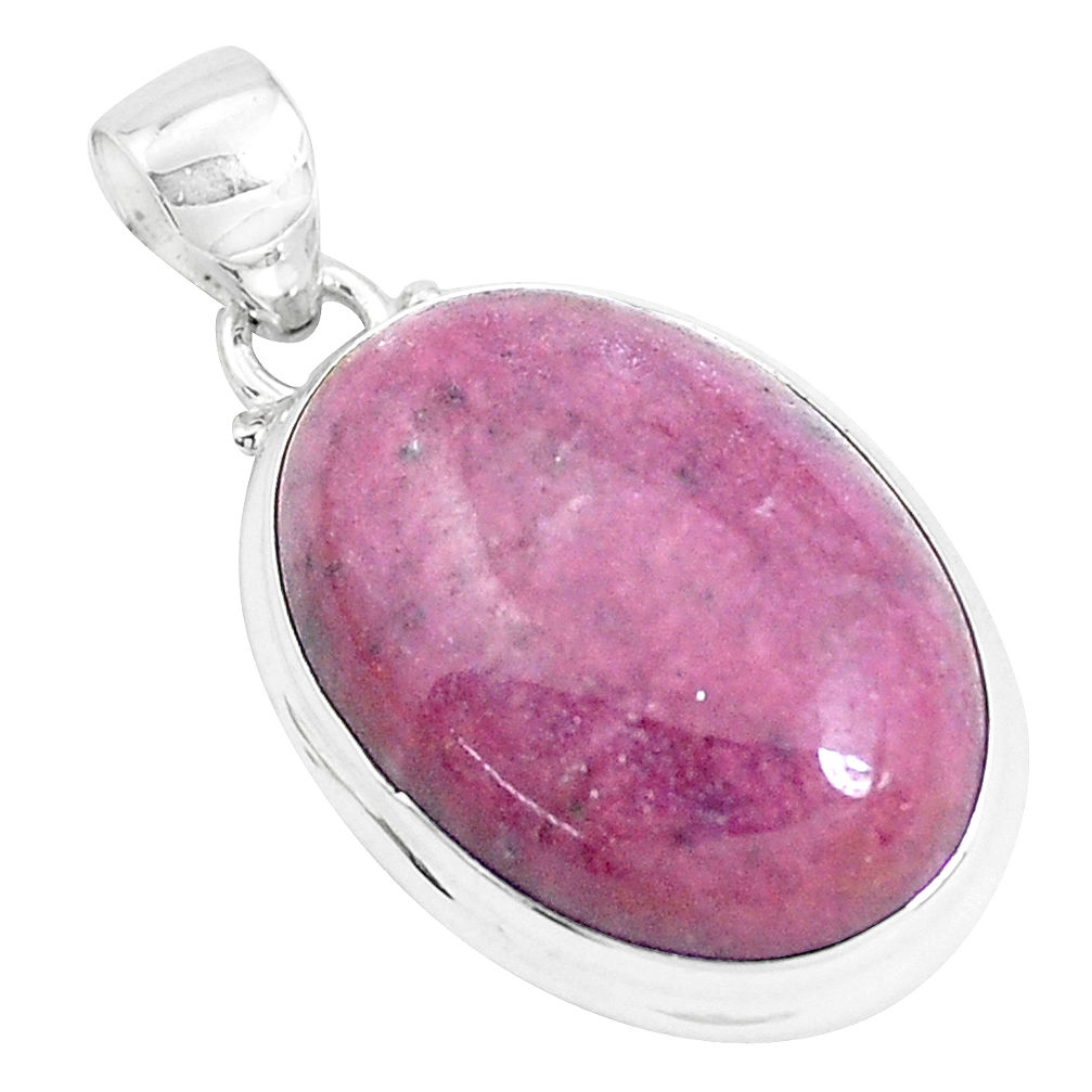 29.93cts natural pink rhodonite in black manganese 925 silver pendant p47575