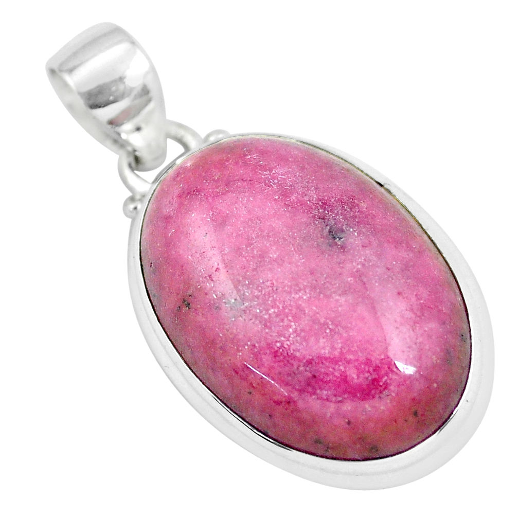 32.12cts natural pink rhodonite in black manganese 925 silver pendant p57890