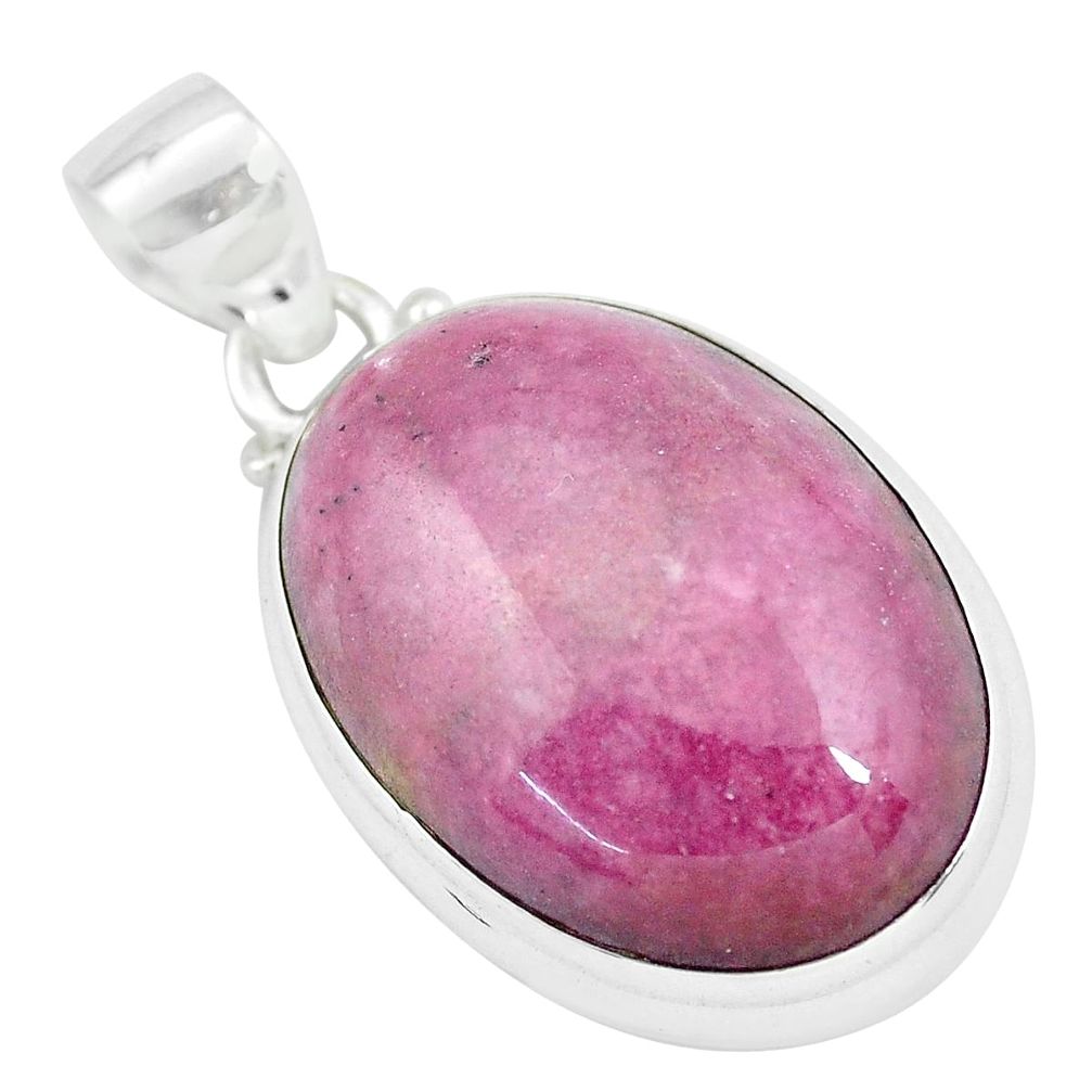 31.53cts natural pink rhodonite in black manganese 925 silver pendant p57896