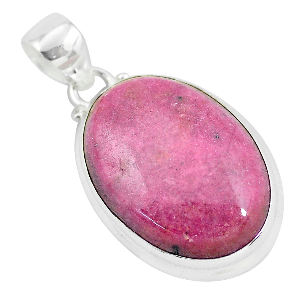 29.93cts natural pink rhodonite in black manganese 925 silver pendant p57900