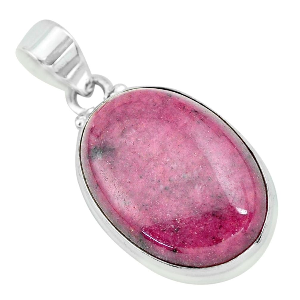 28.08cts natural pink rhodonite in black manganese 925 silver pendant p66360