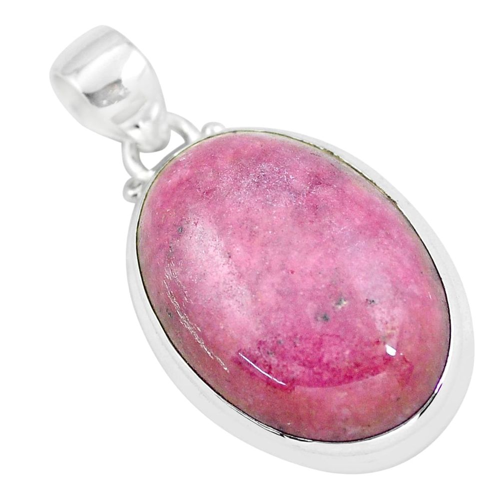 32.12cts natural pink rhodonite in black manganese oval silver pendant p57897