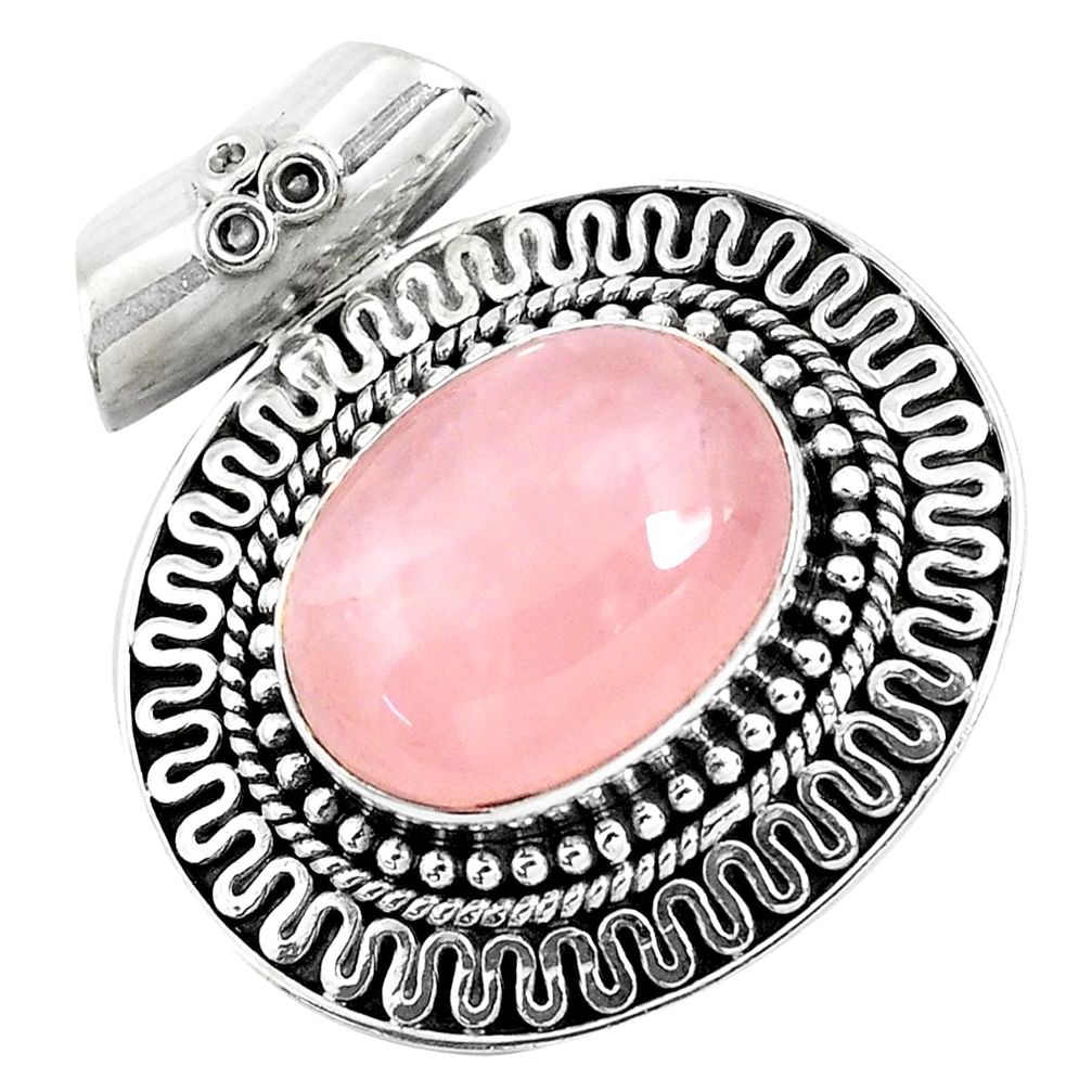 11.30cts natural pink rose quartz 925 sterling silver pendant jewelry d31123