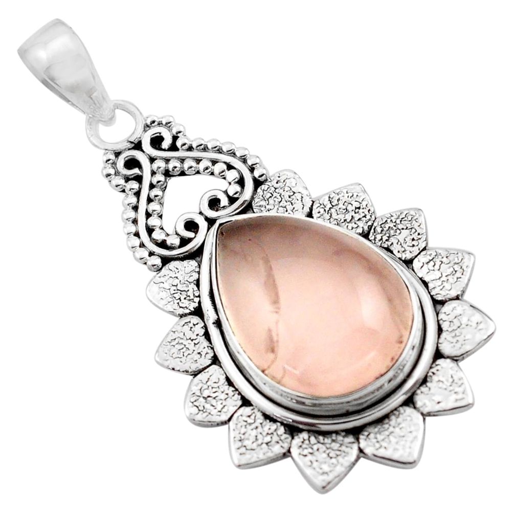 13.55cts natural pink rose quartz 925 sterling silver pendant jewelry p84757