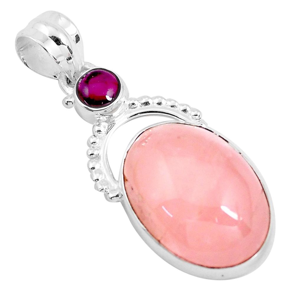 18.15cts natural pink rose quartz garnet 925 sterling silver pendant d31174