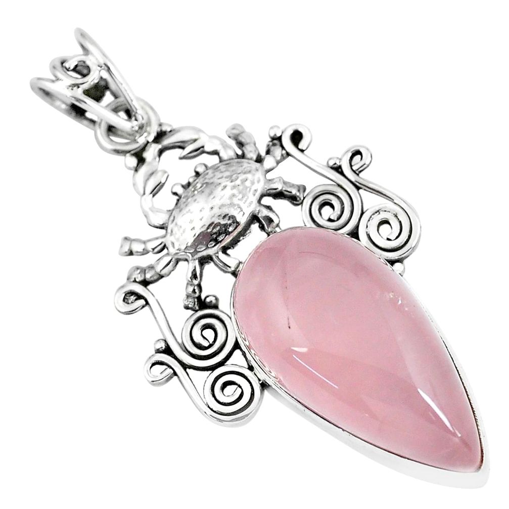 19.87cts natural pink rose quartz pear 925 sterling silver crab pendant p59769