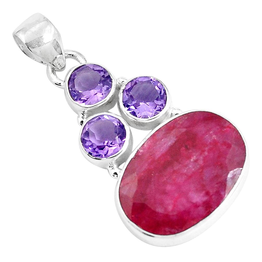 15.39cts natural pink ruby amethyst 925 sterling silver pendant jewelry p33901