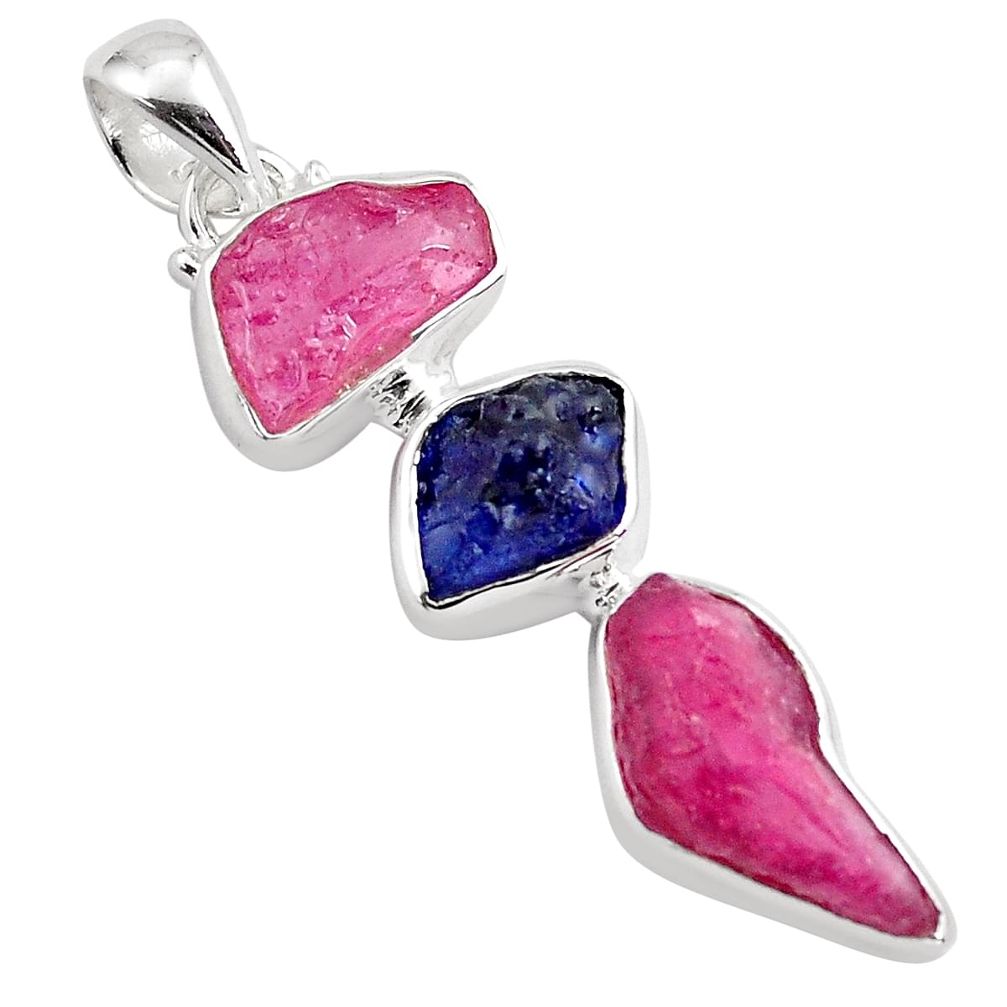 14.14cts natural pink ruby rough sapphire rough 925 silver pendant p88062