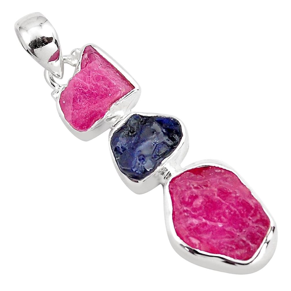 15.02cts natural pink ruby rough sapphire rough 925 silver pendant p88067