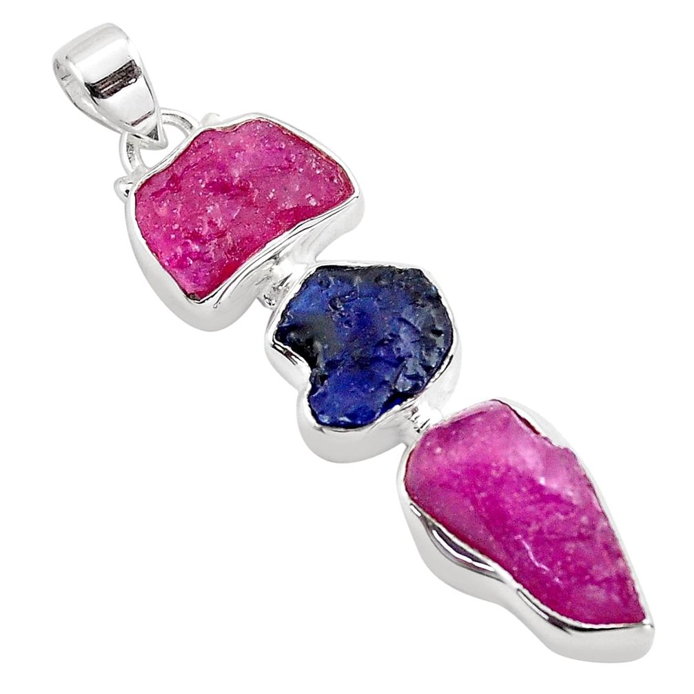 16.06cts natural pink ruby rough sapphire rough 925 silver pendant p88079