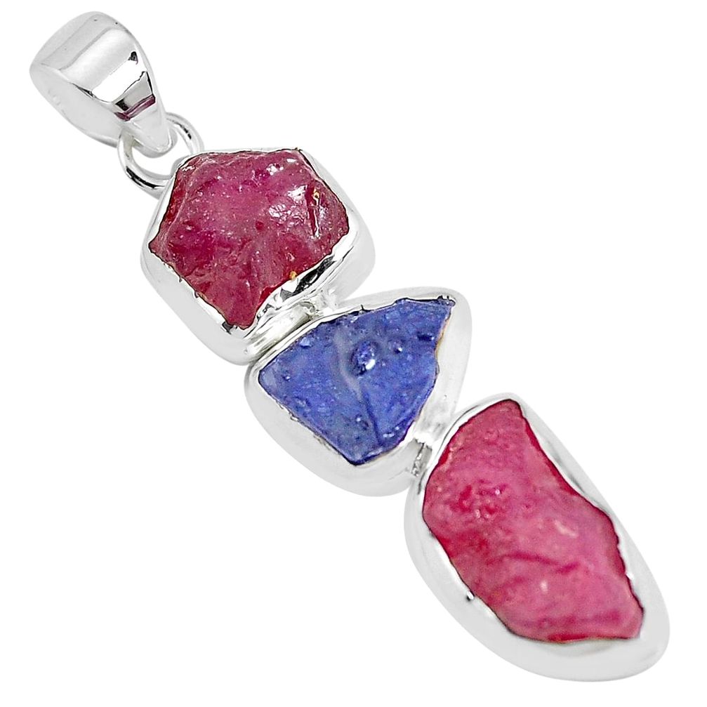 20.33cts natural pink ruby rough sapphire rough fancy 925 silver pendant p35210
