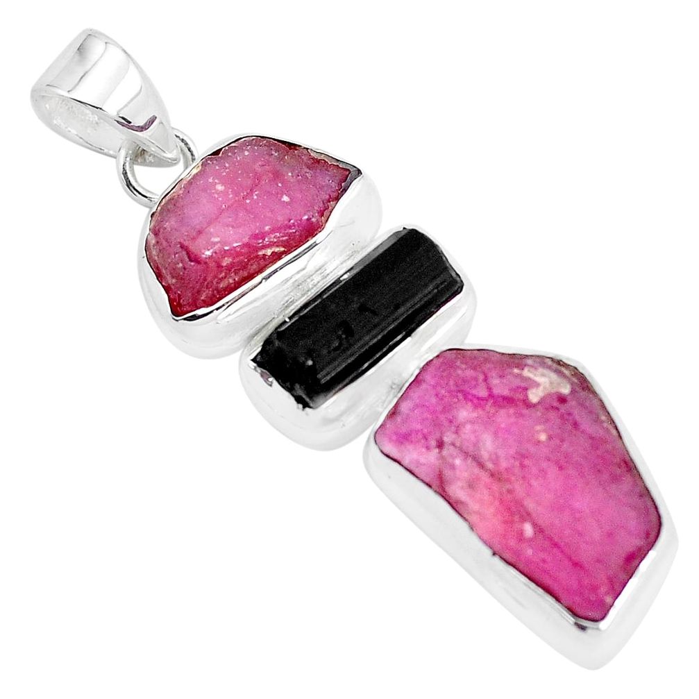 26.05cts natural pink ruby rough tourmaline rough 925 silver pendant p35384