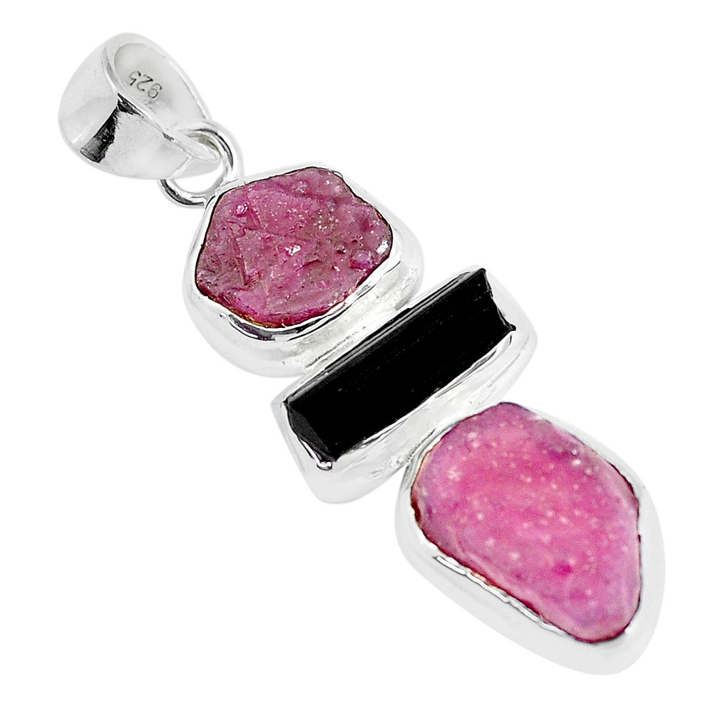 19.50cts natural pink ruby rough tourmaline rough 925 silver pendant p35465