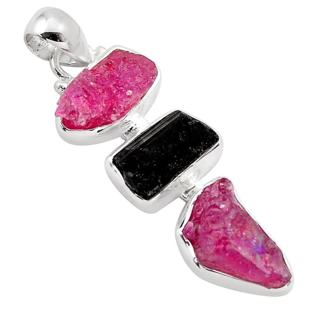 15.08cts natural pink ruby rough tourmaline rough 925 silver pendant p88025