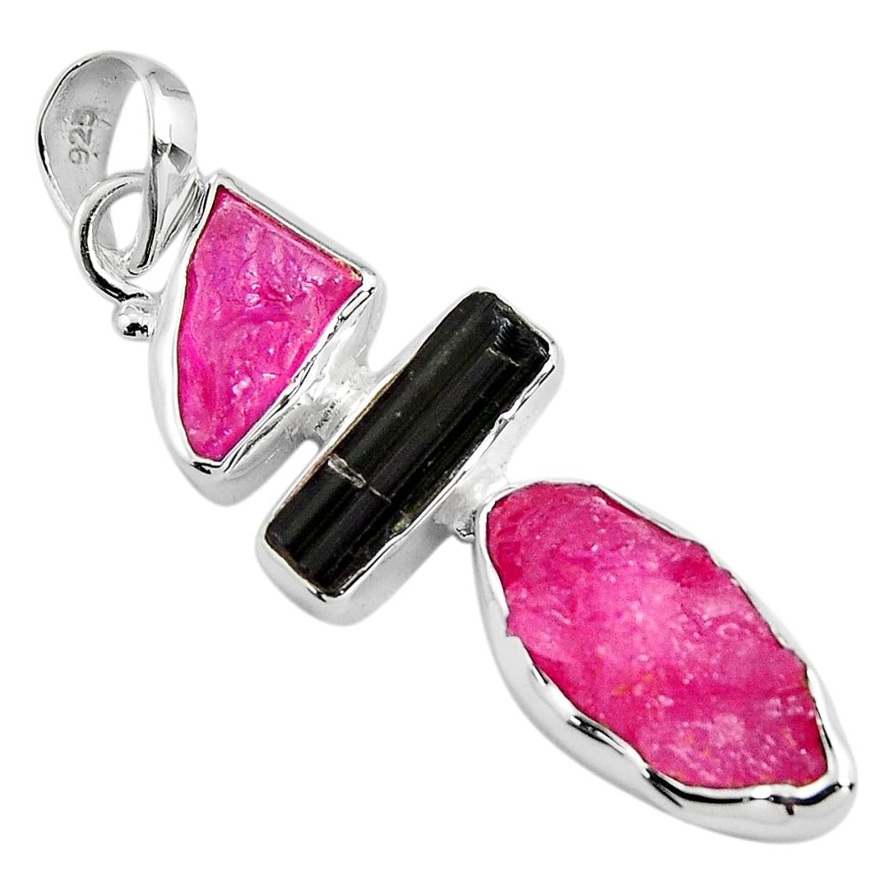 11.69cts natural pink ruby rough tourmaline rough 925 silver pendant p90251