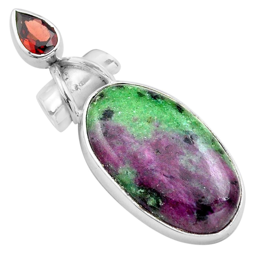 22.05cts natural pink ruby zoisite garnet 925 sterling silver pendant p85514