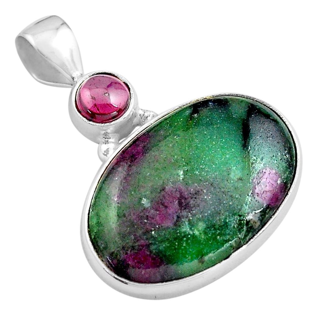 19.68cts natural pink ruby zoisite garnet 925 sterling silver pendant p85518