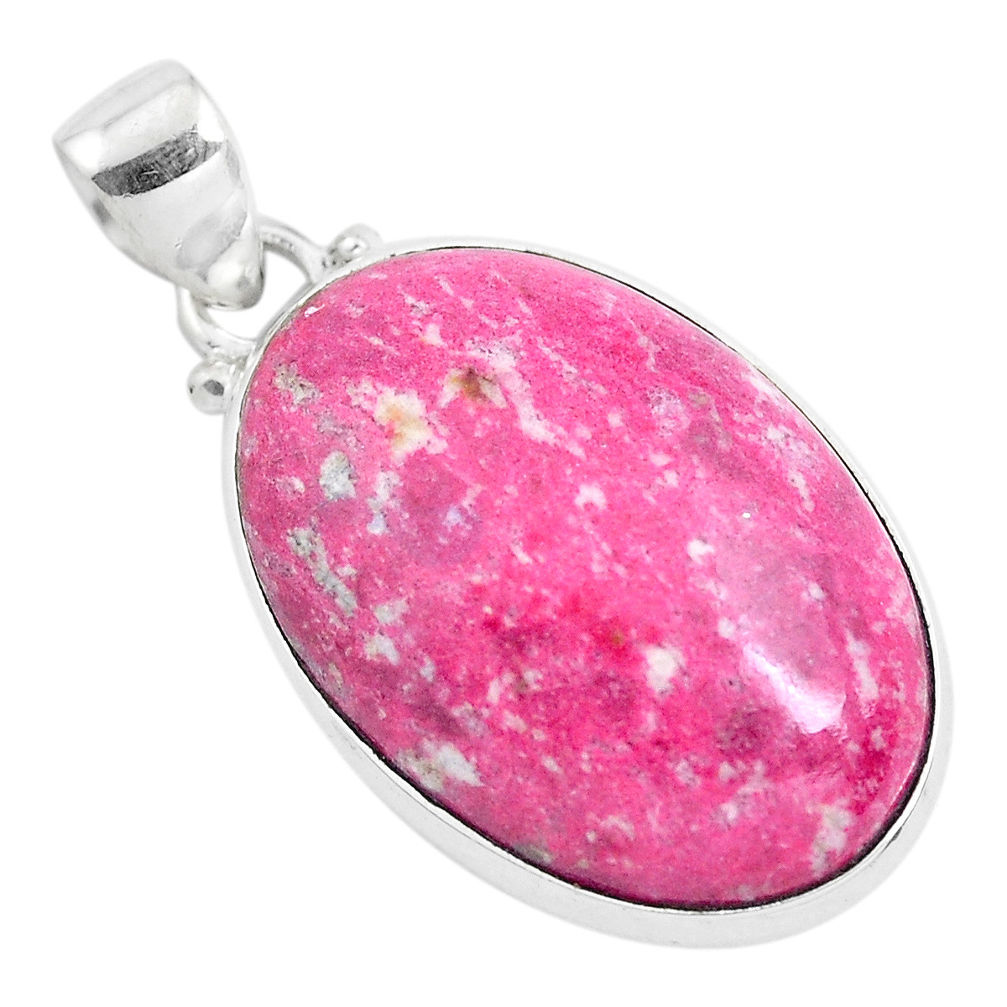 25.60cts natural pink thulite (unionite, pink zoisite) 925 silver pendant p40830
