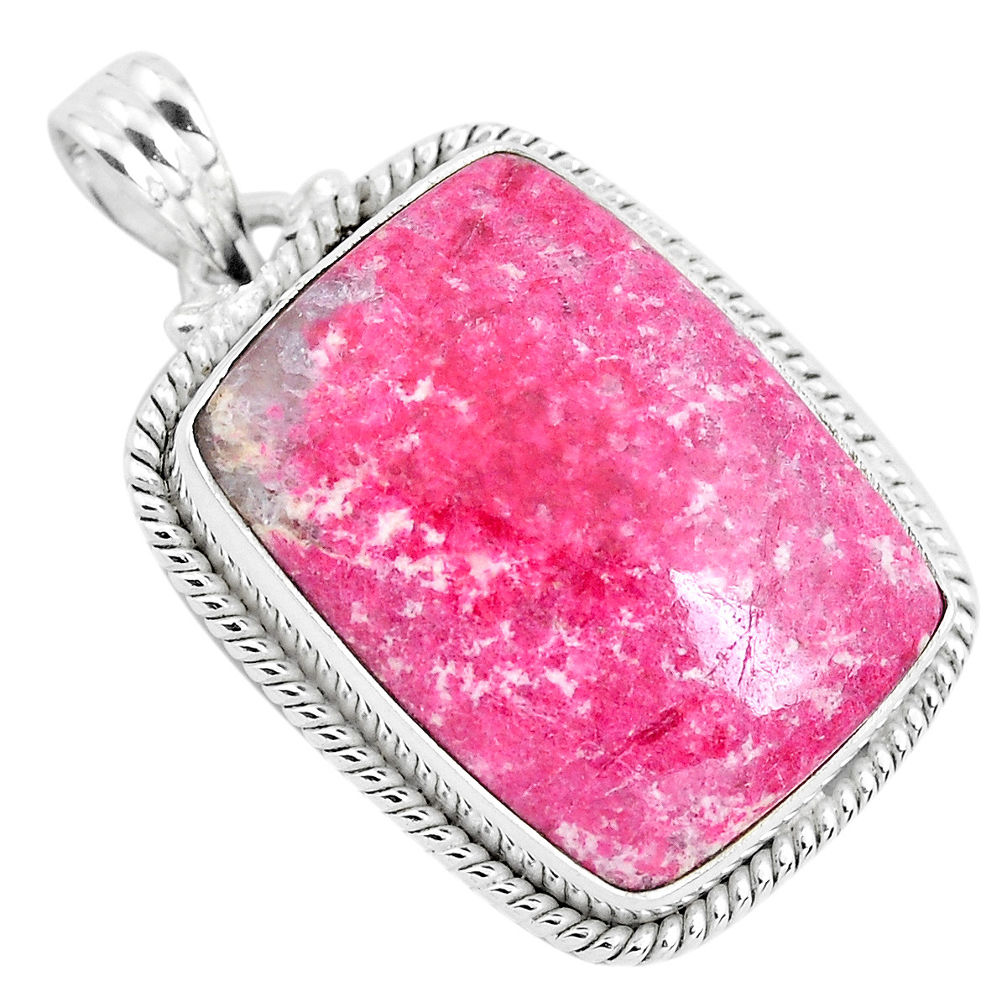 24.46cts natural pink thulite (unionite, pink zoisite) 925 silver pendant p40836