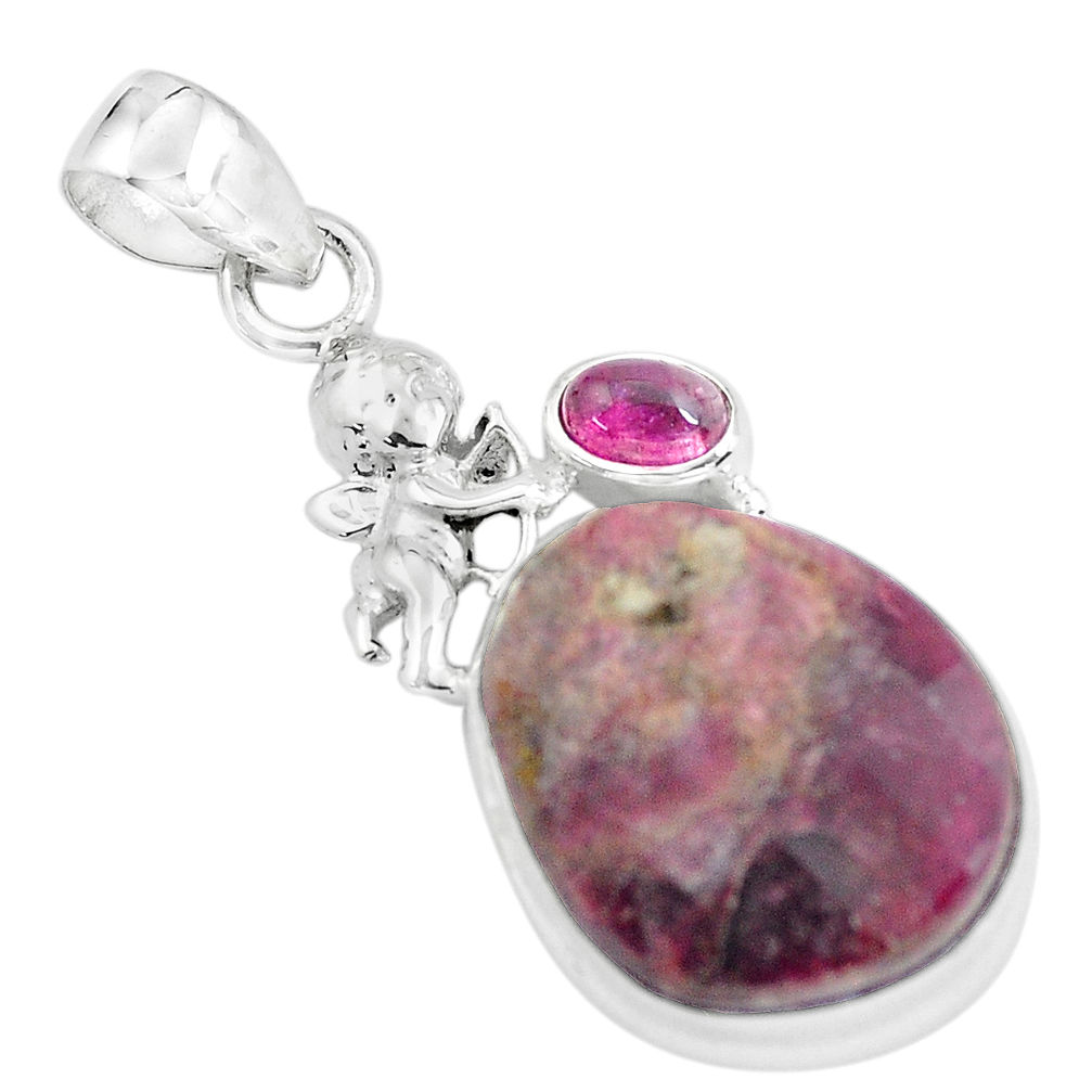 25.00cts natural pink tourmaline 925 silver cupid angel wings pendant p59030