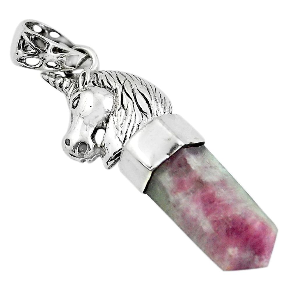 15.39cts natural pink tourmaline 925 sterling silver horse pendant d31846
