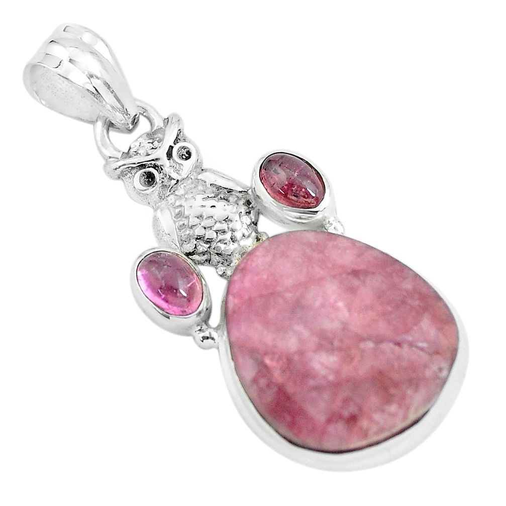 18.45cts natural pink tourmaline 925 sterling silver owl pendant jewelry p59025