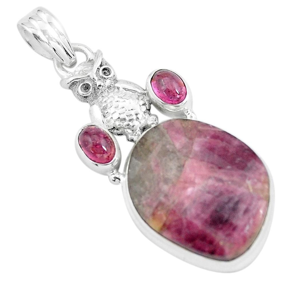 19.27cts natural pink tourmaline 925 sterling silver owl pendant jewelry p59027