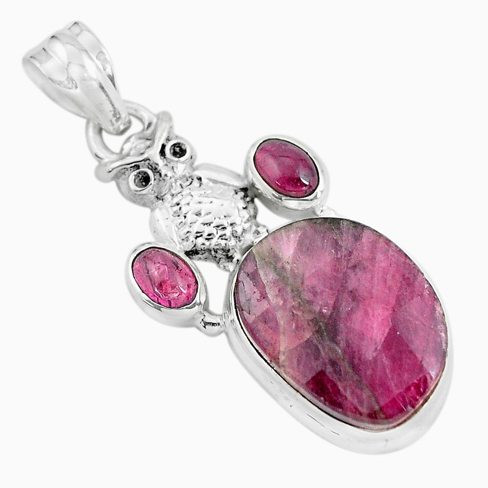 18.94cts natural pink tourmaline 925 sterling silver owl pendant jewelry p59034