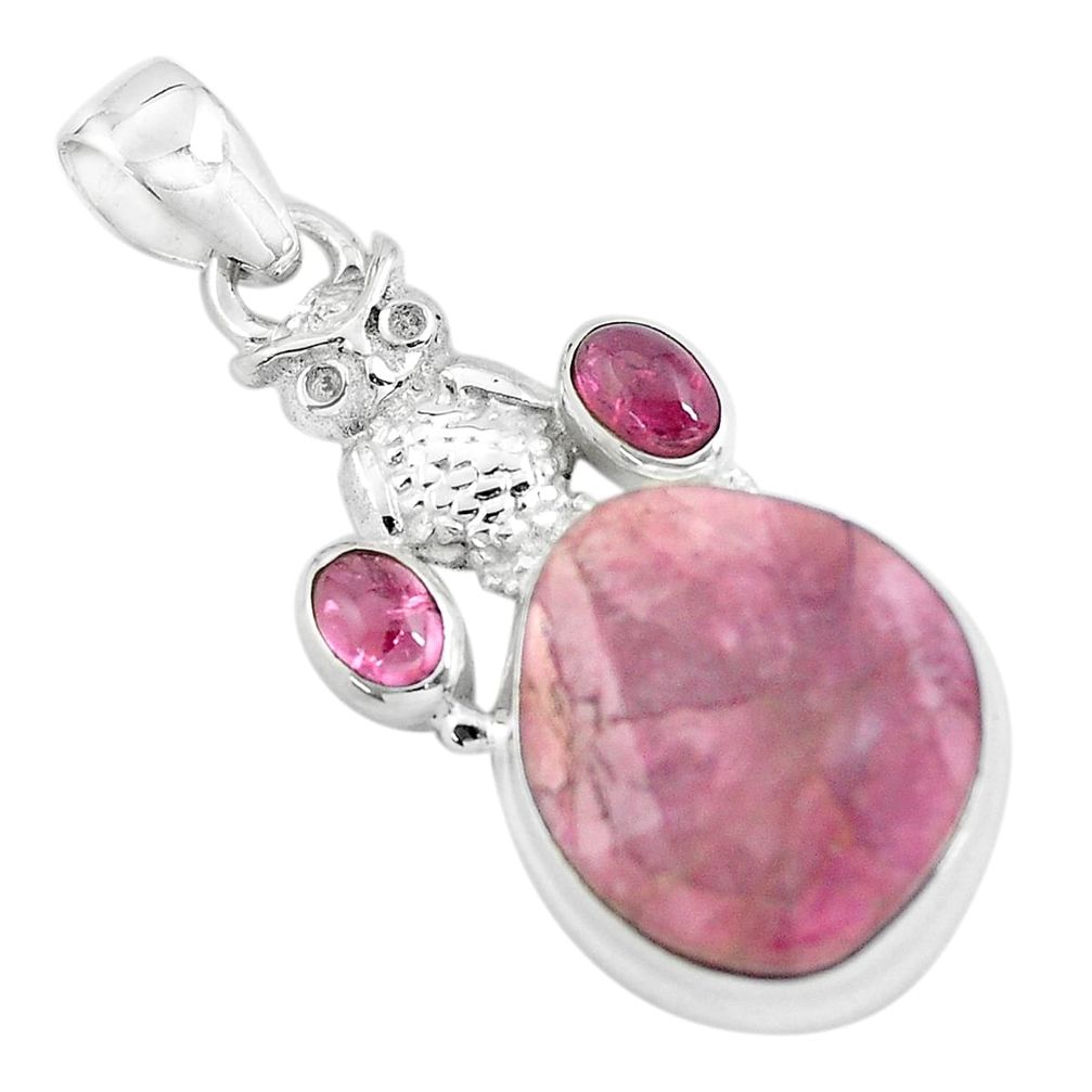 23.11cts natural pink tourmaline 925 sterling silver owl pendant jewelry p59035
