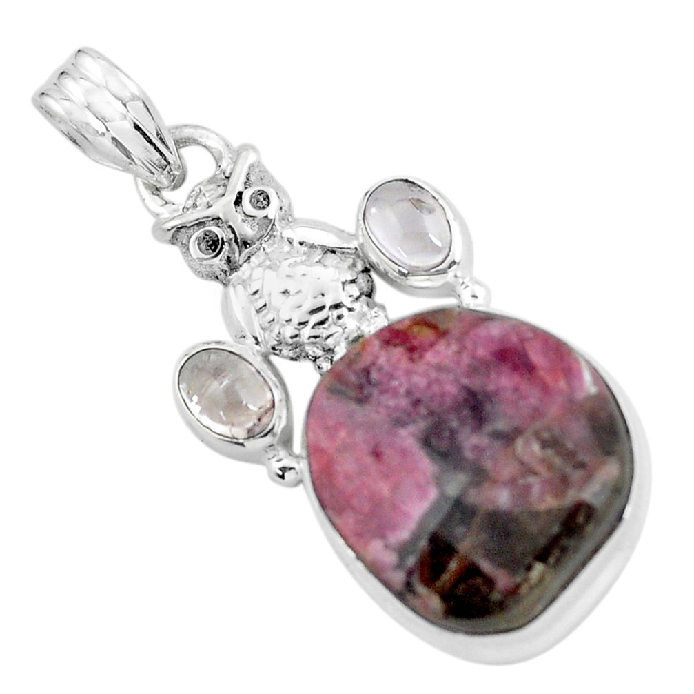 18.94cts natural pink tourmaline 925 sterling silver owl pendant jewelry p59053