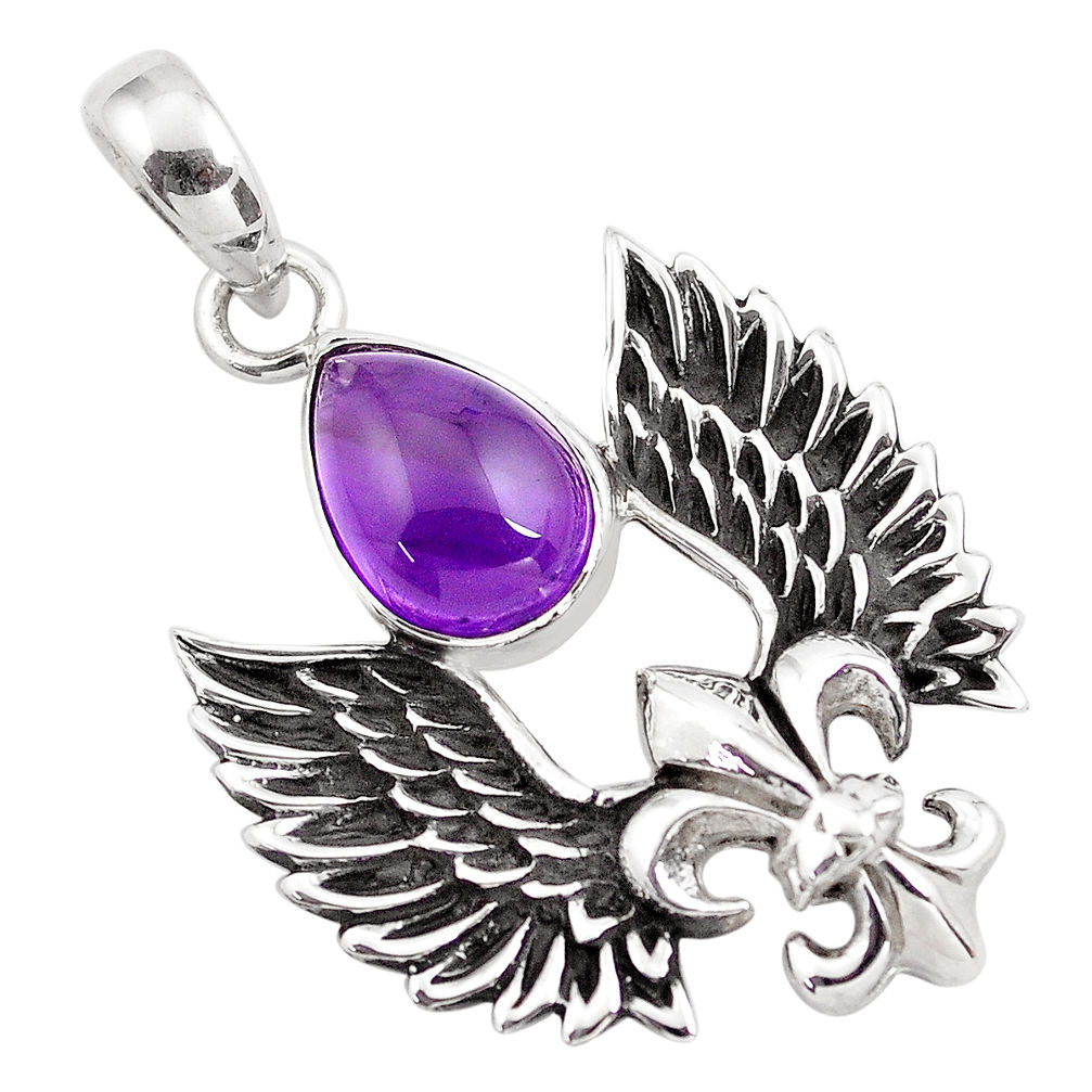 5.62cts natural purple amethyst 925 silver feather charm pendant jewelry p86853