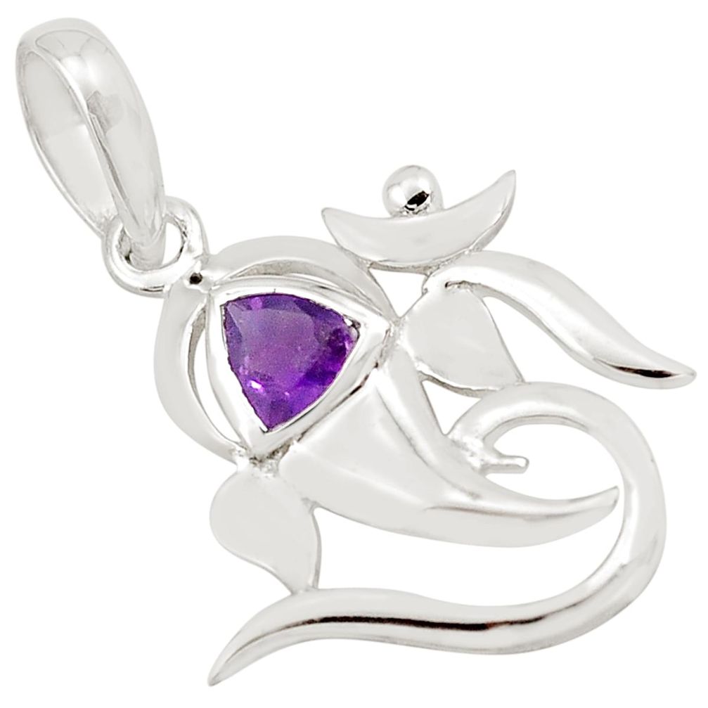 0.90cts natural purple amethyst 925 silver lord ganesha pendant jewelry p83963