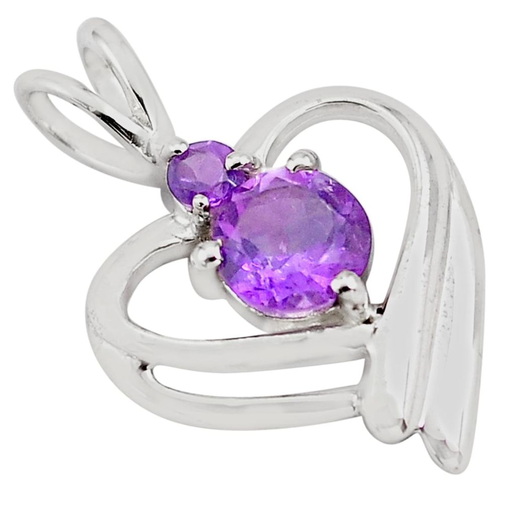 1.49cts natural purple amethyst 925 sterling silver heart pendant jewelry p82114