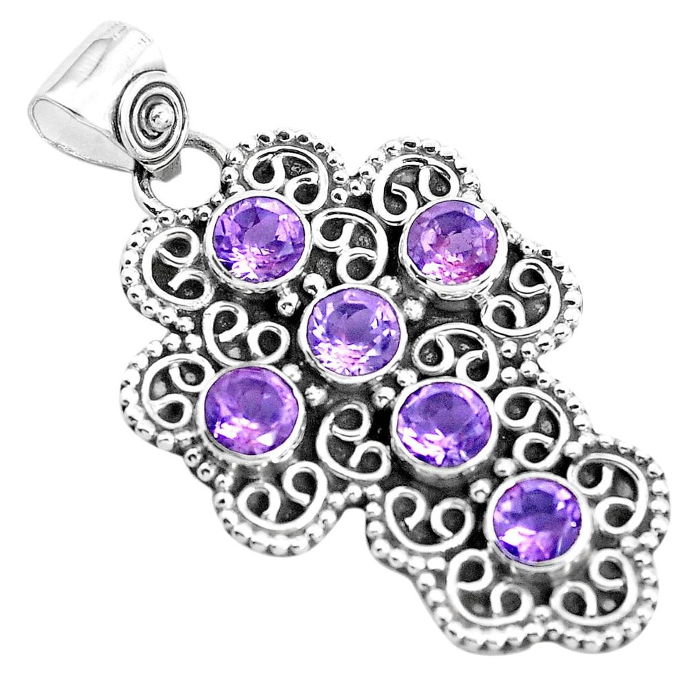 4.21cts natural purple amethyst 925 sterling silver holy cross pendant p35949