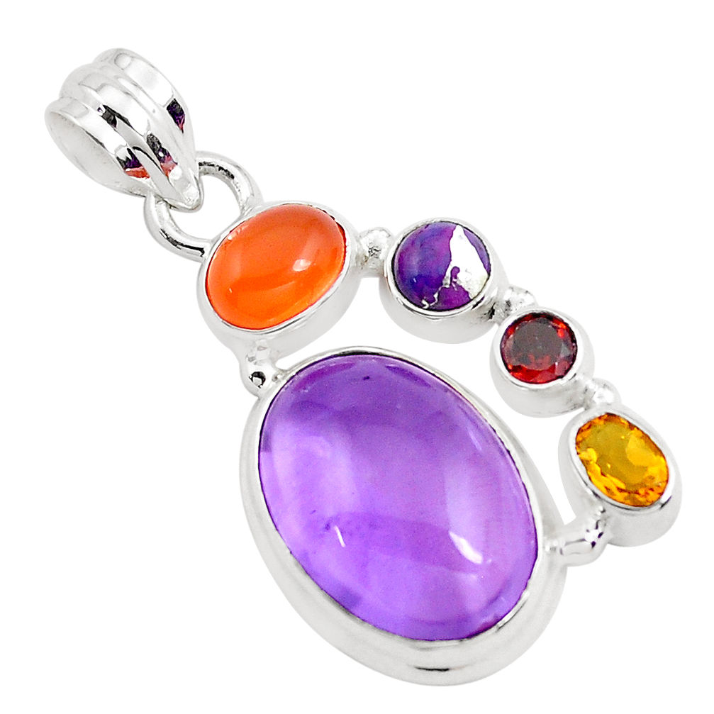 13.79cts natural purple amethyst cornelian (carnelian) 925 silver pendant p40409