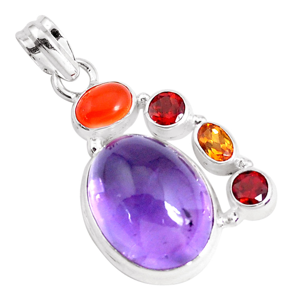 19.87cts natural purple amethyst cornelian (carnelian) 925 silver pendant p46802