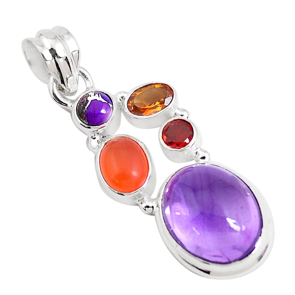 12.83cts natural purple amethyst cornelian (carnelian) 925 silver pendant p46803