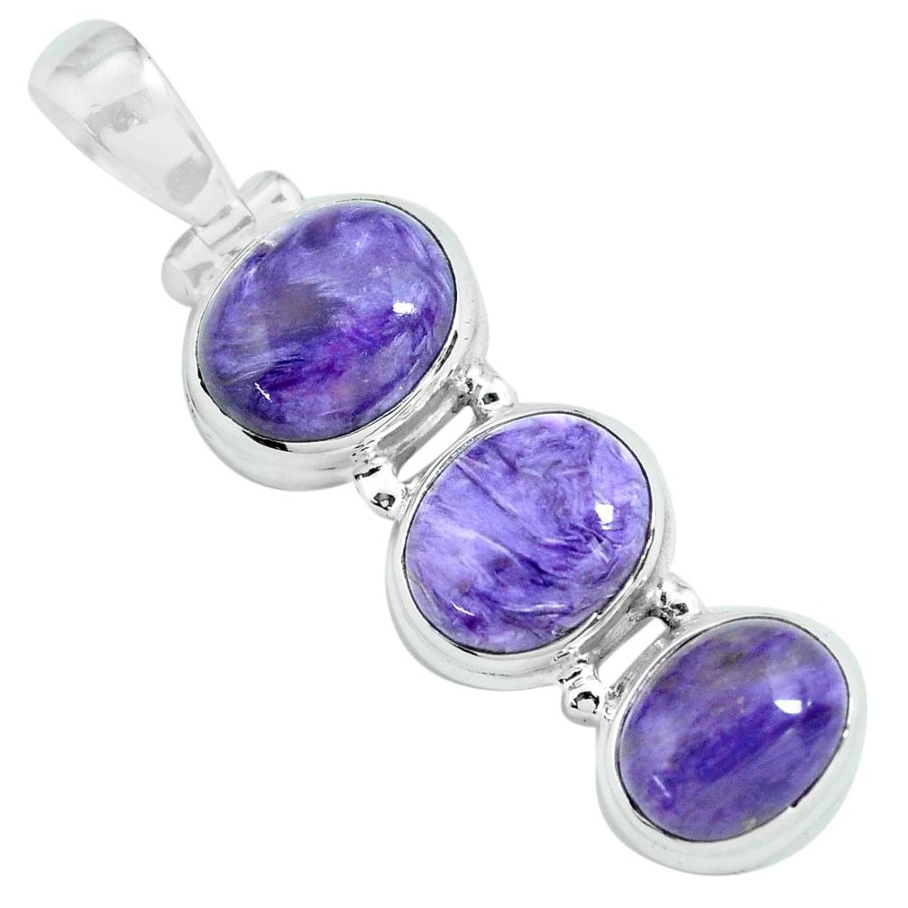 14.12cts natural purple charoite (siberian) 925 sterling silver pendant p67669