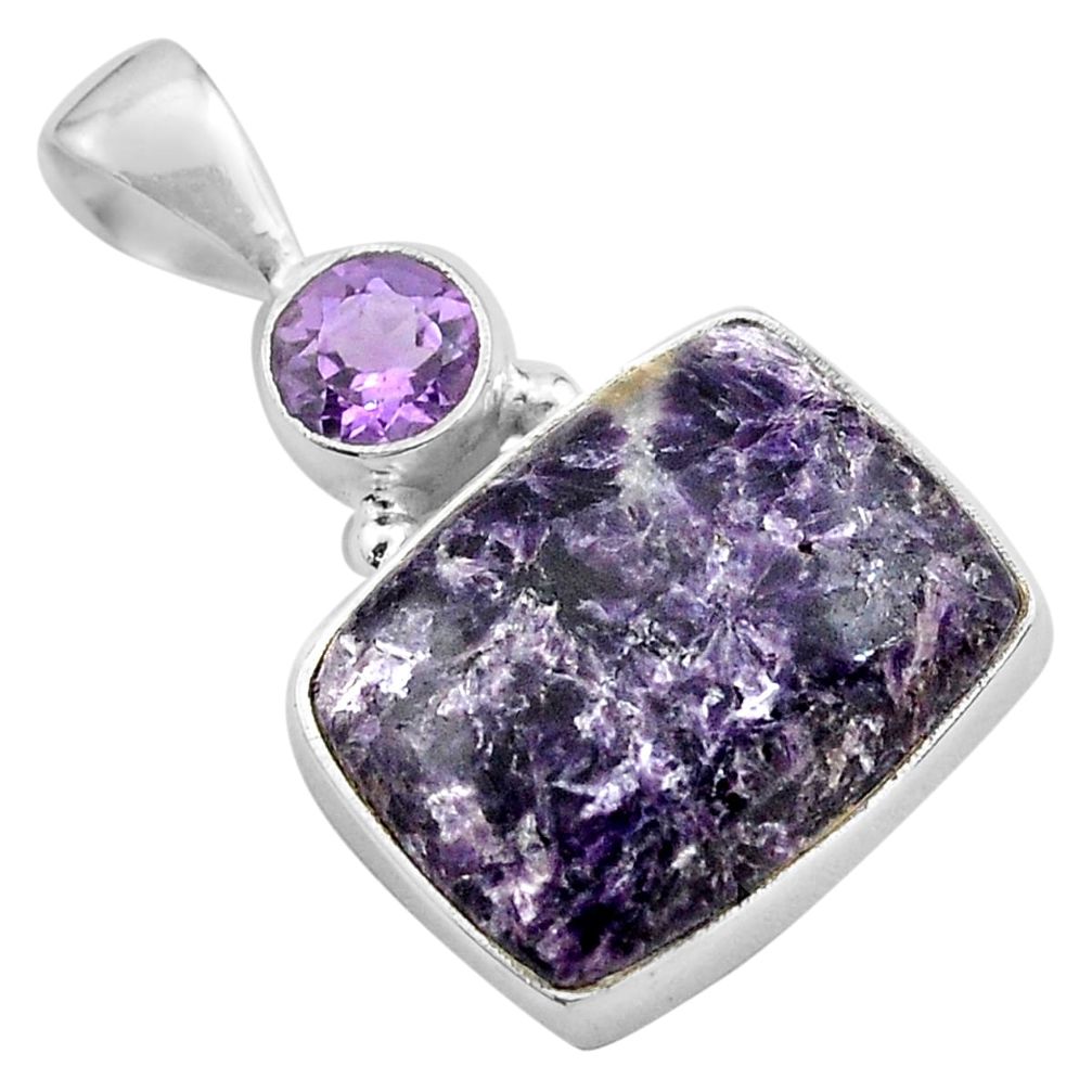 14.72cts natural purple lepidolite amethyst 925 sterling silver pendant p85556