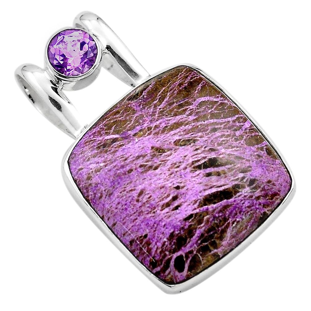 20.88cts natural purple purpurite amethyst 925 sterling silver pendant p85394