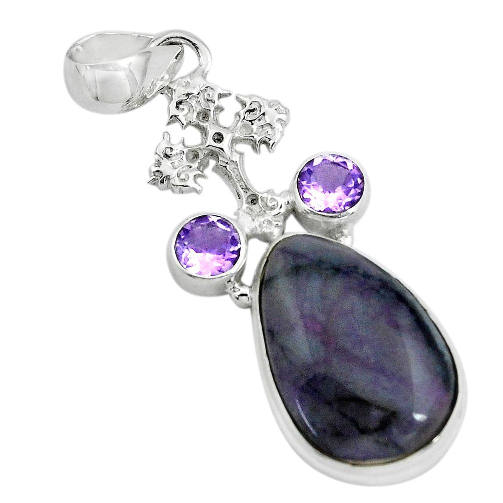 14.26cts natural purple sugilite amethyst 925 silver holy cross pendant p69565