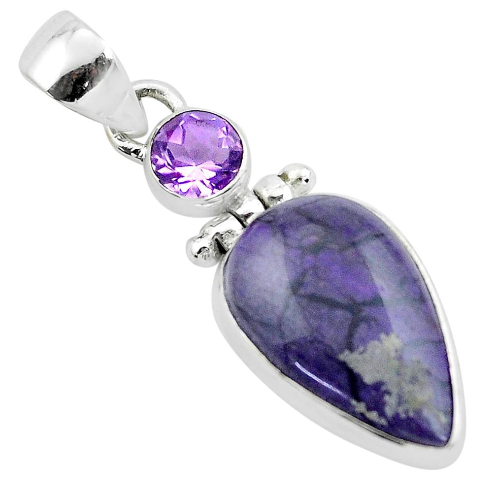 11.26cts natural purple sugilite amethyst 925 sterling silver pendant p53428