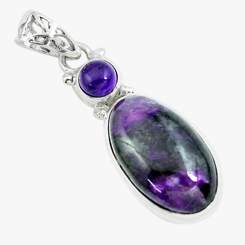 14.12cts natural purple sugilite amethyst 925 sterling silver pendant p65942
