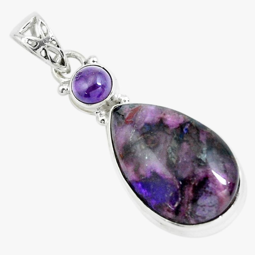 17.93cts natural purple sugilite amethyst 925 sterling silver pendant p65955