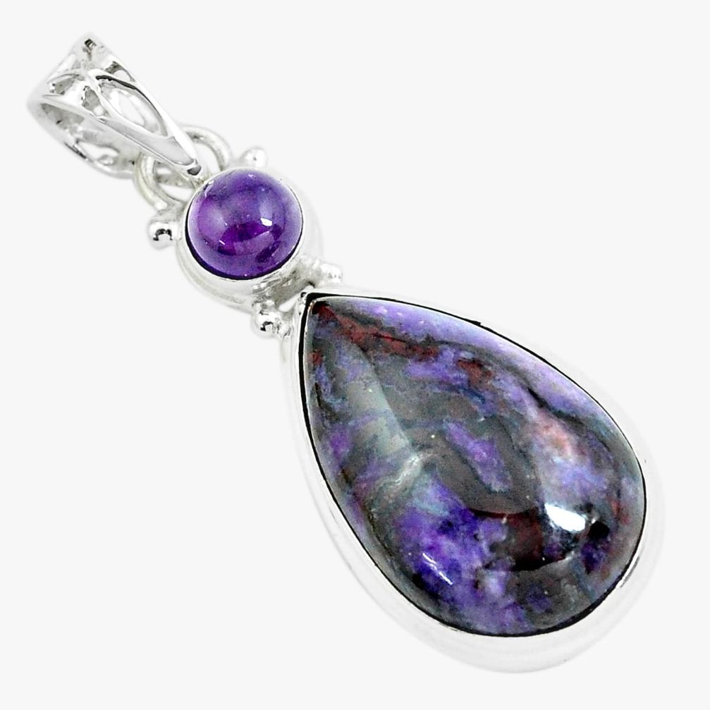 19.25cts natural purple sugilite amethyst 925 sterling silver pendant p65960