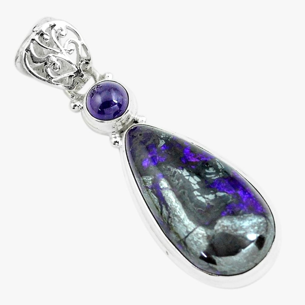 22.59cts natural purple sugilite amethyst 925 sterling silver pendant p66023