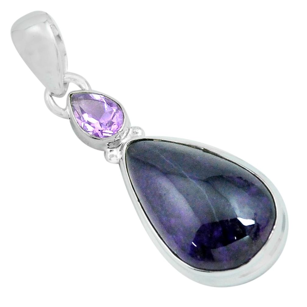 14.90cts natural purple sugilite amethyst 925 sterling silver pendant p69585